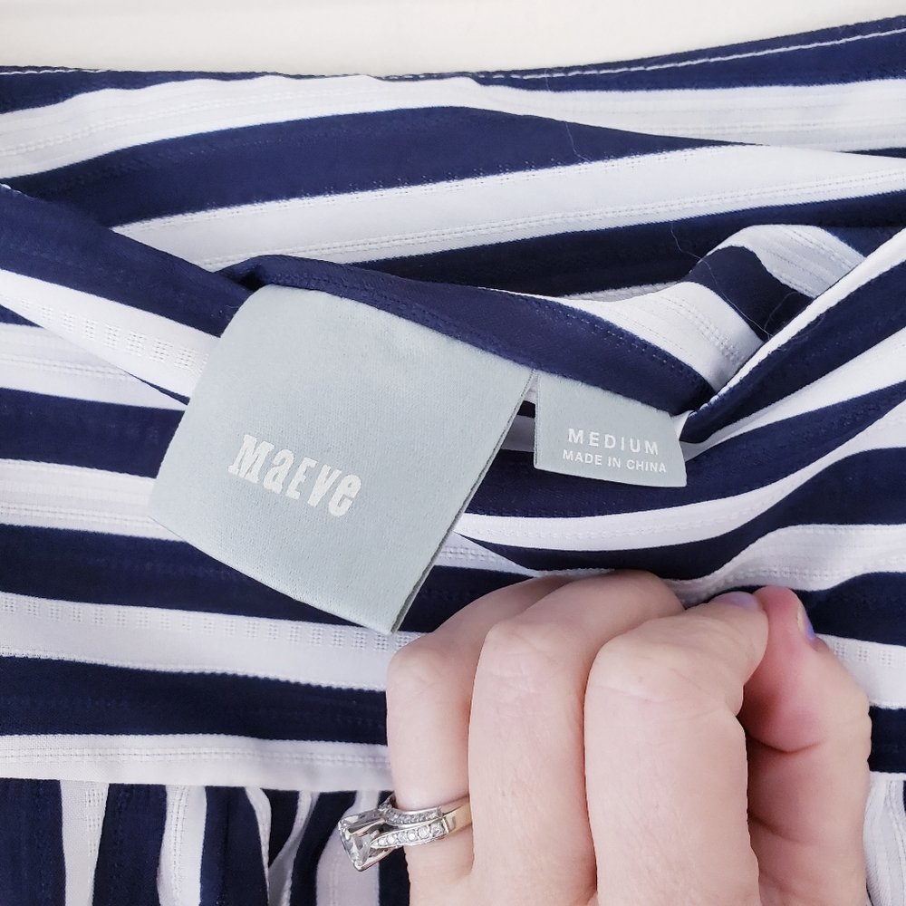 Anthropologie Maeve High Seas Blue White Striped Skirt Size Medium Full A-Line - Picture 6 of 8